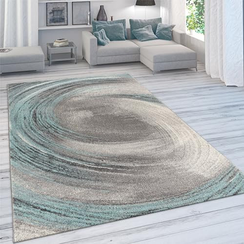 Paco Home Teppich Wohnzimmer Schlafzimmer Kurzflor Vintage Optik Bunt Modern Pastell Abstrakt, Grösse:80x150 cm, Farbe:Türkis 3