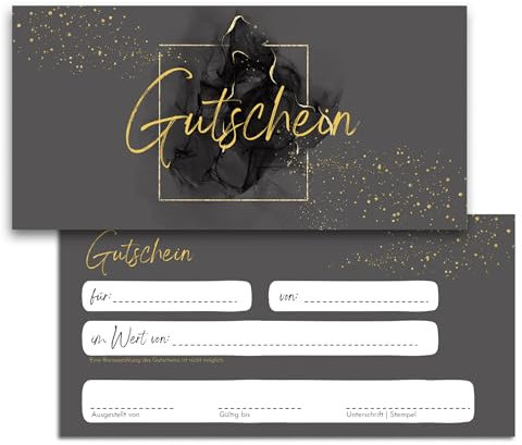 Blanko Gutscheine zum selber Ausfüllen - Hochwertige Gutscheinkarten für Unternehmen, Firmen & Gastronomie (50x Stück, Gold)