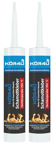 2x kör4u Schamottkleber 310ml, beige, Kleber für feuerfeste Bauteile, perfekt zur Reparatur von beschädigten Schamottsteinen