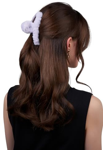 Damen Haarclip Haarspange Haarklemme Haarkrebs Krebs aus Kunststoff Accessoire mit Pelz (fliederblau)
