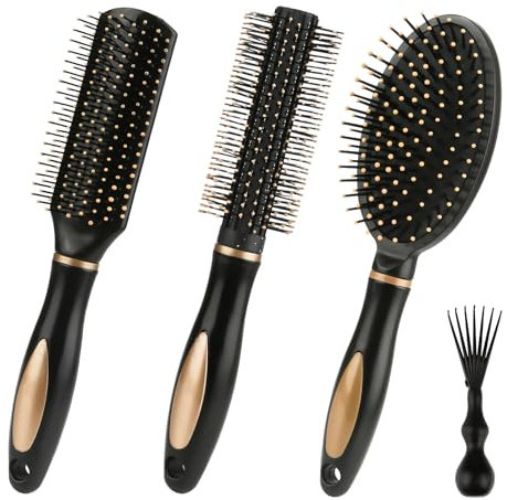 4 Stücke Haarbürste Sets, Haarbürste Antistatisch, Statik Hairbrushes, Massage Entspannungsbürsten Hair Brush, Haarbürste Männer, flexible weiche Nadelborsten Bürste Haare