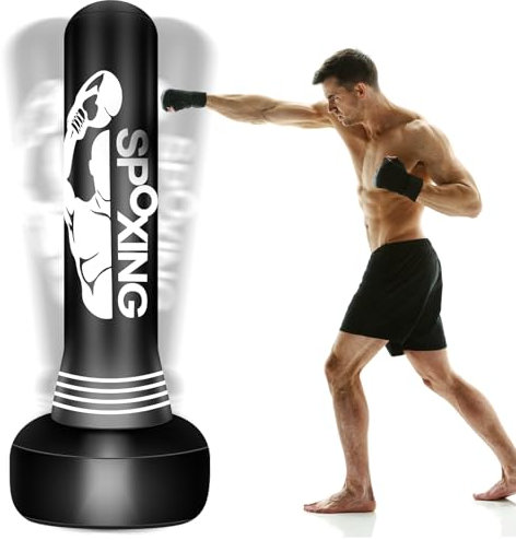 Sac de frappe de boxe – 175 cm sur pied pour homme, parfait pour l'entraînement en MMA, Muay Thaï et fitness – Idéal pour le kickboxing gonflable, équipement de boxe