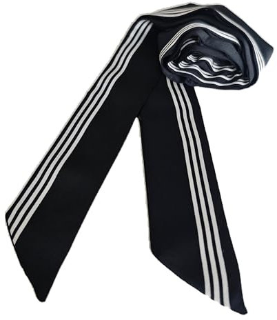 Damen Satin Gürtel 5cm x 195cm Band Imitated Silk Lange Schal Kleid Bund Hut Zubehör (Black/White Stripes)