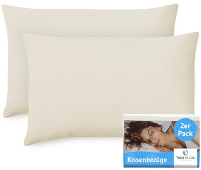 Kissenbezug 40x60 cm Elfenbein-weiß Doppelpack, Mit Premium Mako-Baumwolle | Kopfkissen-Bezug für 40 x 60 Kissen, 2-er Set Polsterbezug für Seitenschläferkissen/Kinder-Kissen, Oeko-TEX zertifiziert