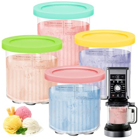 4 Pezzi Contenitori per Gelato per Ninja Creamy, ZoneYan 709 ml Contenitori per Gelato Fatto in Casa con Coperchi, Contenitori di Ricambio per Ninja Creami Deluxe NC500 NC501 Serie