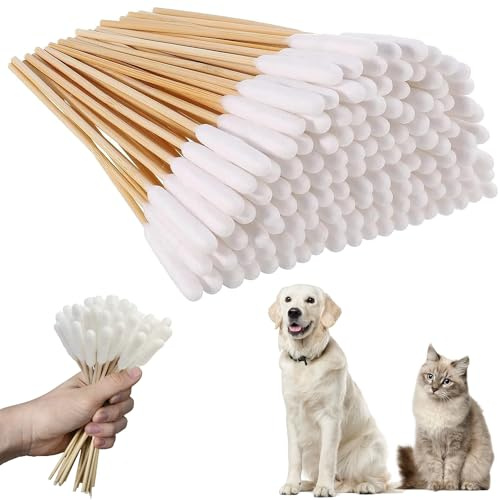 Dszemie 200Pcs Dog Cotton Buds Ear Cleaning Swabs, Dog Ear Budss Large 15CM Extra Large Cotton Buds for Pet Cleaning Disposable Cat Ears Cottons Swabs Sticks Dogs Earbuds(200Pcs)