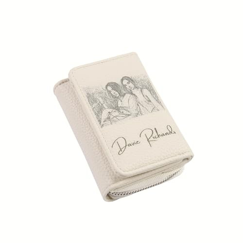 Jeweidea Geldbörse Damen Personalisierte Geldbörse mit Foto Namen Kleines Portemonnaie Damen mit Kartenfach, Münzfach für Mama Frau Freundin Muttertagsgeschenke Personalisierte Geschenke (Weiß)