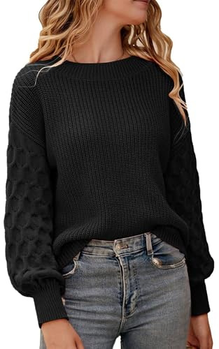 Zeagoo Women's Jumpers Crew Neck Knitted Jumper Casual Long Sleeve Autumn Sweaters Winter Jumpers Loose Solid Color Pullover Tops