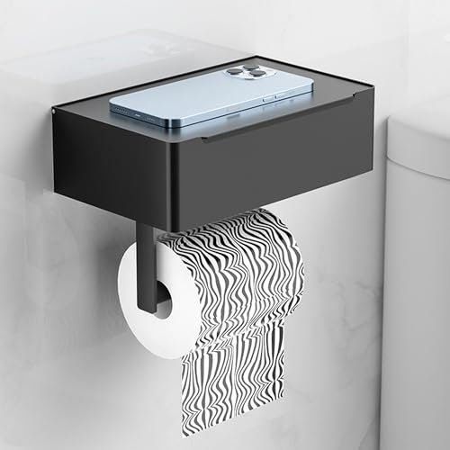 Toilettenpapierhalter Edelstahl, Rollenhalter Selbstklebend Oder Bohren, WC Klopapierhalter für Toilette Badezimmer Küche (Schwarz, Stil A)