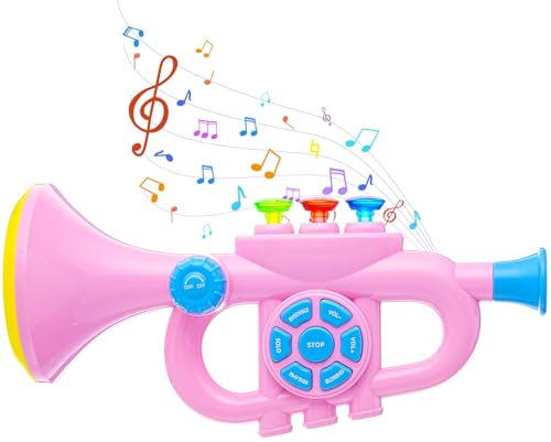 Kinder-Trompete Spielzeug, Luckits Tragbares Trompetenhorn mit Musik, Kunststoff-Kindertrompetenspielzeug mit Leichter Musik, Liederliste, Trompetenspielzeug Geschenk an Jungen Mädchen (pink)
