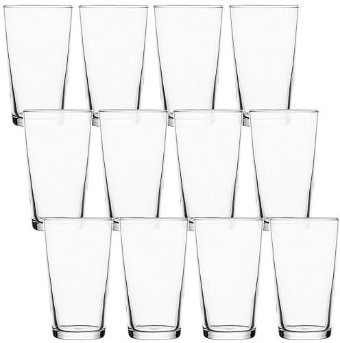 Queensway Home & Dining 570ml Tempered Pint Glasses for Beer Drinking, Ideal for Pub and Bar Use, Durable and Shatter-Resistant, Clear Glass Design (Set of 12)