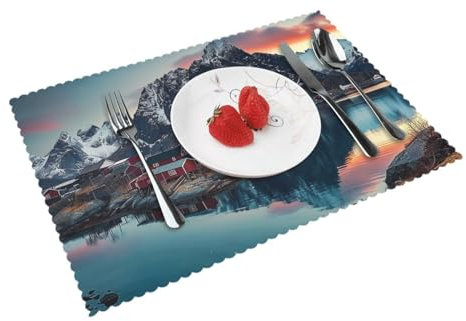 Platzsets mit Norwegen-Inseln, bedruckt, Polyester, für drinnen und draußen, hitzebeständig, 4 Stück, 45 x 30 cm