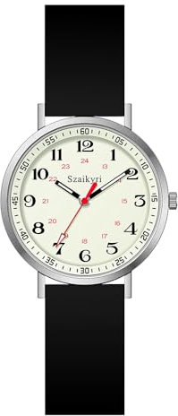 Szaikyri Krankenschwester Armbanduhr Für Frauen, Medizinisches Fachpersonal Und Studenten Mit Leuchtend Leicht Lesbarer Militär-Uhr Zeitscheibe Unisex Sportuhren Wasserdicht (Black Silver)
