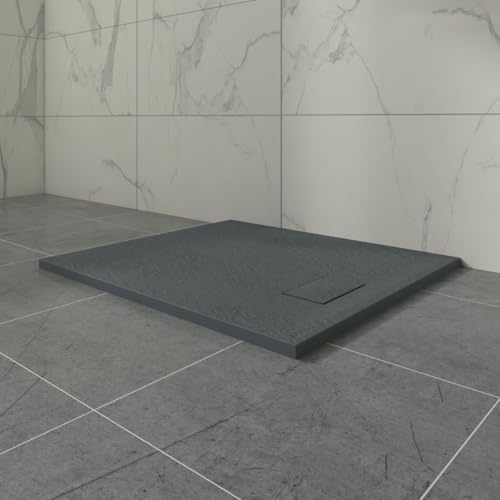 Aquariss SMC 900 x 800 mm Rectangular Wetroom Shower Base Tray Anthracite | Slate Effect Shower Tray with Slip Resistance, for Bathroom Shower Door Enclosure, Walk In Shower Base, Slimline
