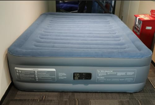 KPUY Double Inflatable Mattress, Air Beds with Built-in Electric Pump,Blow Up Mattress in 3 Mins Self-Inflation/Deflation, Flocked Surface King Size Airbed for Home & Camping, 203x152x46cm, Grey