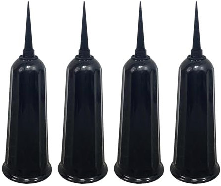 Lot de 4 vases de cimetière avec piquet en plastique - Décorations de cimetière en plastique - Support de fleurs en plastique - Grand vase en verre - Noir - Taille unique