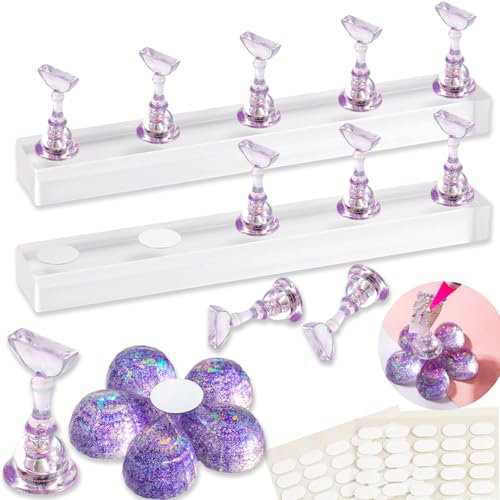 Nail Stand Acrylic Nail Art Display Stand Magnetic Nail Tips Practice Holder with120 Pcs Reusable Adhesive Putty (2+flower)