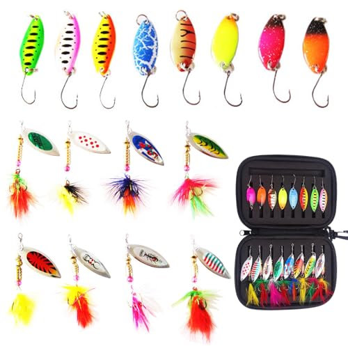 16Pcs Set Cucchiai Esche Artificiali Spinningi Metallo con Borsa Portatile, Cucchiaini Pesca Spoon Trout Multicolore 3g/3,5g/5,6g, Esca per Luccio Lucioperca Persico Trota Persici Salmerini Salmone