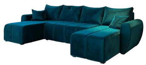 Masseno Ecksofa Madison U mit Schlaffunktion U-Form, Sofa mit Bettkasten, Wohnzimmersofa, Couch, Soffa, Bettsofa, Couchgarnitur- Blau, Kronos 09