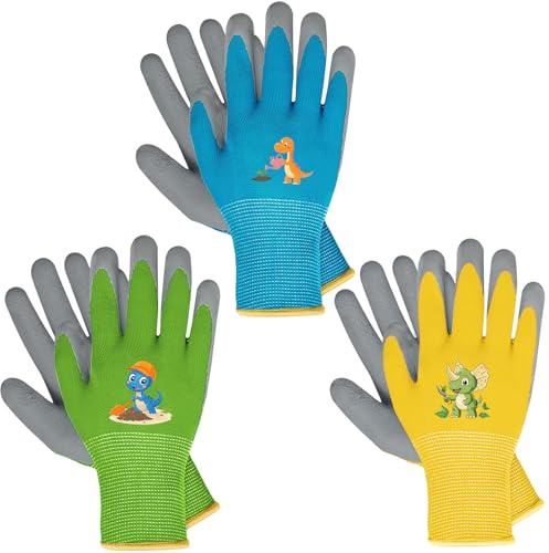 BIOECEUA 3 Paar Kinder-Gartenhandschuhe für 3-5 Jahre, gummibeschichtete Gartenarbeitshandschuhe, griffige, atmungsaktive Gartenarbeitshandschuhe für Kleinkinder, Jungen und Mädchen