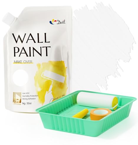 DWIL White Paint for Wall - 32 Oz, Primer Paint for Wall, Ceiling, Bathroom, Kitchen, Interior/Exterior - With Roller Kit, Low Odor & Easy to Use(White)