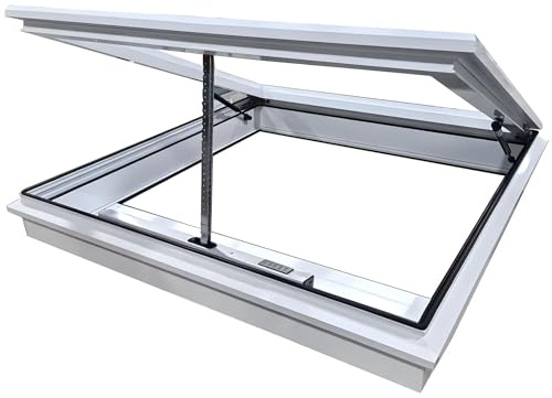 Claraboyas y ventanas de techo, claraboya de techo personalizada con elevación por gas, trampilla de techo de vidrio templado, control remoto y sensor de lluvia, claraboya para solárium y sótano(White