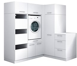 Laundreezy Waschraum Komplett-Set, Weiß - Modulares Schranksystem für Waschküche & Hauswirtschaftsraum - 186 x 200 x 68 cm (B/H/T)