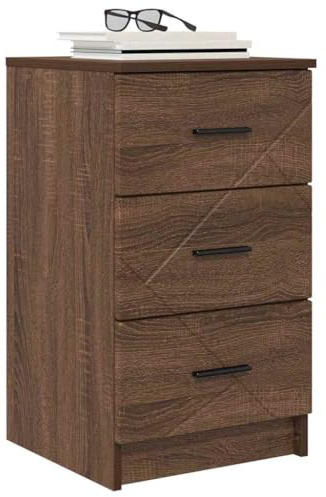 vidaXL Bedside Cabinet Brown oak 38 x 38 x 66 cm Engineered wood, Modern Bedroom Storage, Functional Nightstand, Compact Bedside Table, Simple Organizer, Wooden Drawers, Contemporary Design