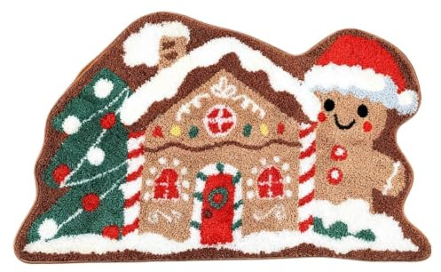 Weihnachten Fußmatte - 60x40cm Lebkuchenhaus Weihnachts Willkommensmatte | Lebkuchenhaus Fußmatte Verandas Dekoration, Kaschmirimitat Weihnachtsteppich, Weihnachts Deko Bodenmatte