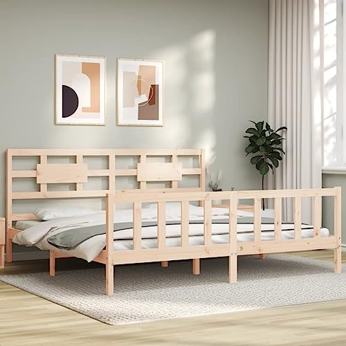 QJBSAVVA massives Kiefernholz Doppelbett 200x200 cm, unbehandeltes Holz, rustikales Design, stabil & langlebig für Schlafzimmer Gästezimmer und Jugendzimmer