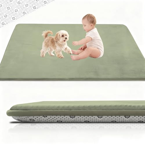 Stqyeiw 2cm Dicke Krabbelmatte Baby 90 x 200 cm Extra dick und Spielmatte, Spielteppich Rutschfester, Teppich für Wohn und Kinderzimmer Tatami Matte Grasgrün