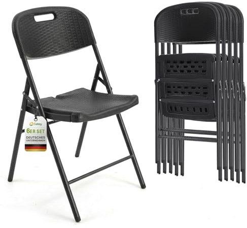 Sekey Klappstuhl 6er Set, Campingstuhl Klappbar Gartenstuhl Wasserdicht bis 150KG, Balkon Stühle aus Metall & Kunsttoff, Klappstühle für Esszimmer, Garten und Terrasse, Schwarz