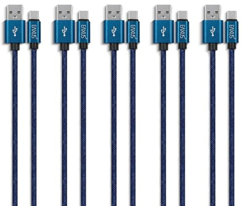Eaxus® 5er Set 1 Meter USB-C Ladekabel & Datenkabel Nylon & Jeans Optik - Anti-Bruch Kabel für Smartphones, Tablets & Co.