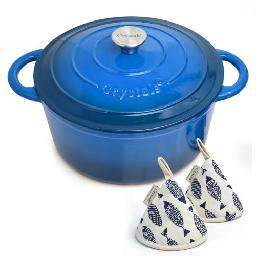 Crystals 5L Enamelled Cast Iron Dutch Oven Casserole Pot (Gradual Blue) | Multi-Layer Base, Induction Compatible, Oven Safe, Uniform Heat Distribution, 26cm Round
