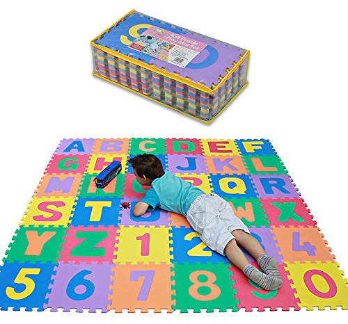 TLCmat - EN71 Safety Approved Non-Toxic, 30cm x 30cm, Thick Soft Puzzle Jigsaw Foam Play Mat with Storage Bag (Alphabet/Number 36pcs Pack)