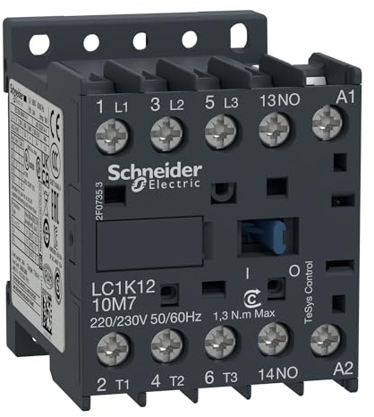 Schneider Electric, TeSys K contactor - 3P - AC-3 <= 440 V 12 A - 1 NO aux. - 230...240 V AC coil, LC1K1210U