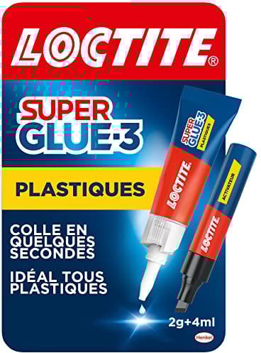 Loctite Super Glue-3 | Plastiques (tube de 2 g + stylo activateur de 4 ml) – Colle forte pour tous plastiques – Colle transparente à séchage immédiat – Colle plastique résistante