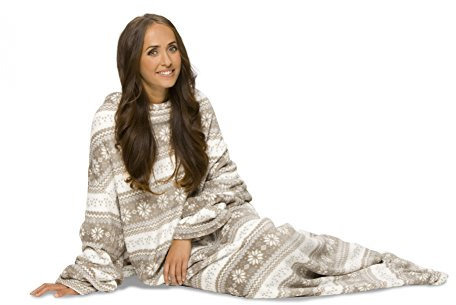 Mia Cossotta - Kuscheldecke mit Ärmeln aus weichem Coralfleece -TV Decke, Farbe:beige