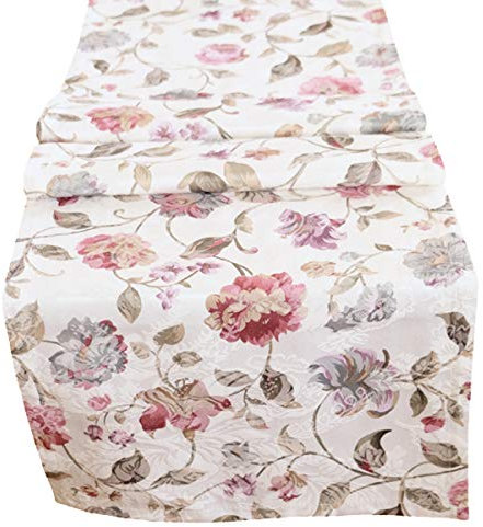 heimtexland Moderne Landhaus Tischdecke Tischläufer 40x150 cm aus hochwertigem Jacquard in hell Natur mit schönem Blumen Druck - Tischwäsche Country Chic Typ312