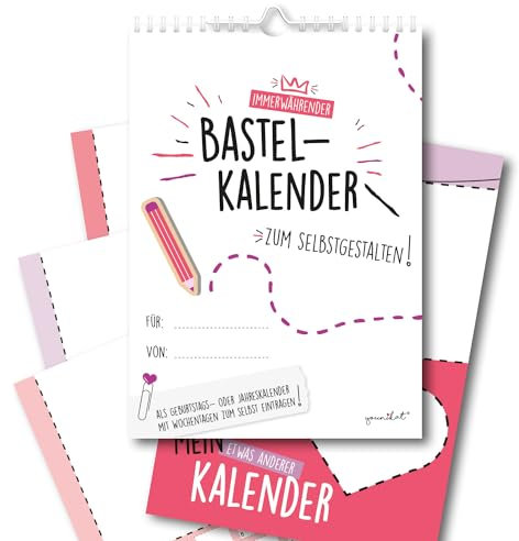 younikat Bastelkalender undatiert zum Selbstgestalten I DIN A4 I DIY I ohne Jahr I Kreativ-Kalender Fotokalender Geburtstagskalender I zum selbst gestalten I basteln und verschenken I dv180