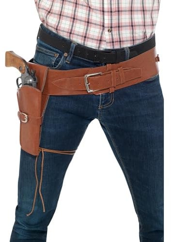 Smiffys Adult Faux Leather Single Holster with Belt, Tan , Cowboys and Indians Fancy Dress, Adult Dress Up Accessories