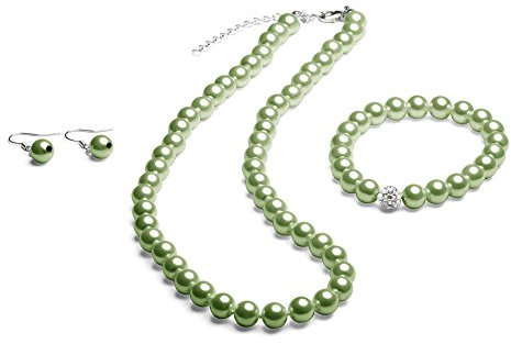 FlexiStore Perlenkette geknotet - Perlenarmband - Perlenohrringe - Set Grün
