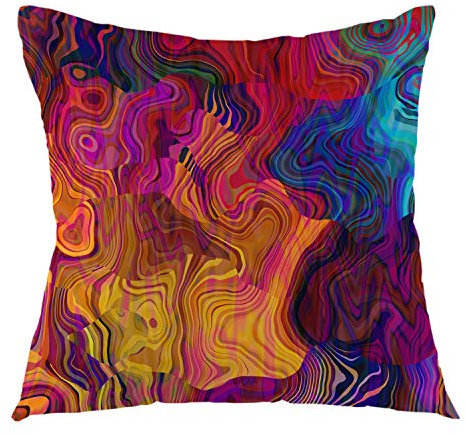 oFloral Chaotic Waves Pillowcase,Colorful Rainbow with Purple Fuchsia Pink Red Orange Gold Blue Throw Pillow Cover Square Cushion Case for Sofa Couch Car Bed Home Decorative 18 x 18 Inch