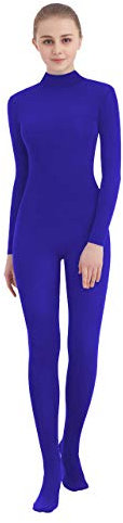 SUPRNOWA Unisex Rollkragen-Einteiler ohne Fuß, lange Ärmel, Spandex, Ganzkörper-Einteiler, Königsblau neu (Footed), L