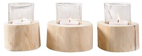 Riess Ambiente Elegantes 3er Set Windlicht LIMOTION Teak Holz Gartenlicht Teelicht Massivholz Kerzenhalter