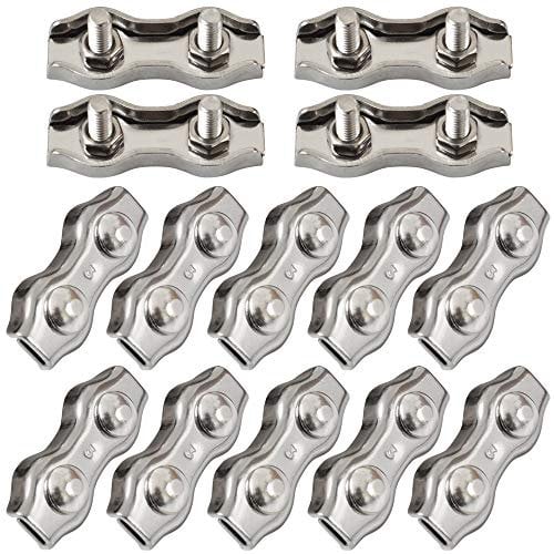 Cozihom 14 Stück 1/8 M3 Edelstahl Duplex 2-polig Kabelklemme Drahtseilklemme Kabelklemme