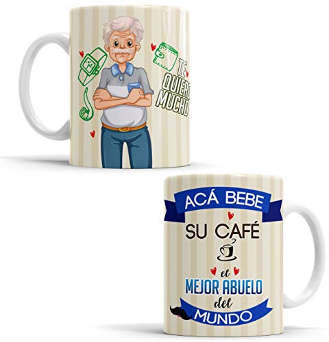 OyC Original y Creativo Taza Abuelo - Taza Aquí Bebe el Mejor Abuelo del Mundo/Taza aqui Bebe una Super Abuelo/Taza con Frase y Dibujo (Abuelo)