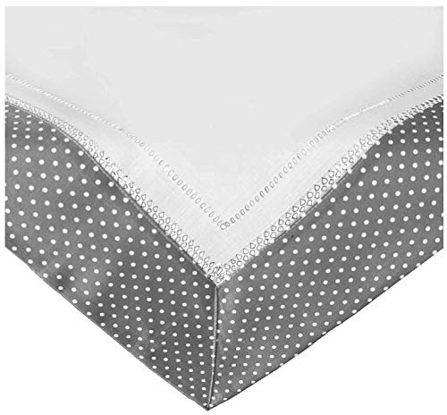 heimtexland ® Landhaus Serie Tischwäsche Leinen Optik Hohlsaum Punkte Grau Weiß Tischdecke Mitteldecke 85x85 Typ685