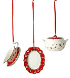 Villeroy und Boch - Toy's Delight Decoration Ornamente Servierteile, 3tlg., adrettes Anhänger-Set für den Christbaum, Porzellan, bunt, 3 x 6 cm