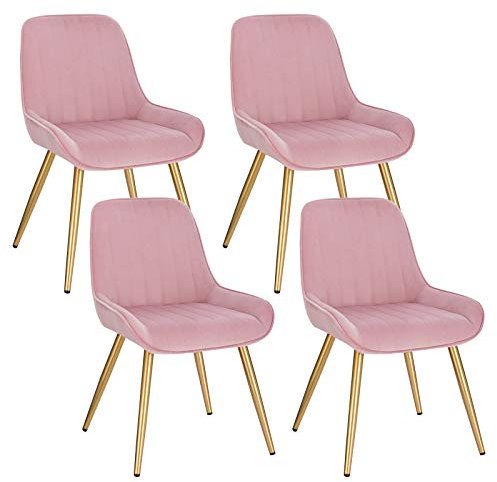 Lestarain Esszimmerstühle 4er Set, für Esszimmer Wohnzimmer Küche, Retro Küchenstühle gepolstert, Sitzfläche aus Samt, mit Metallbeine, bis 150 kg belastbar, Rosa